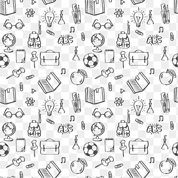 Seamless school doodle pattern with a black and white color 