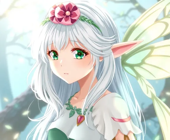 Anime girl with green eyes, elf girl 