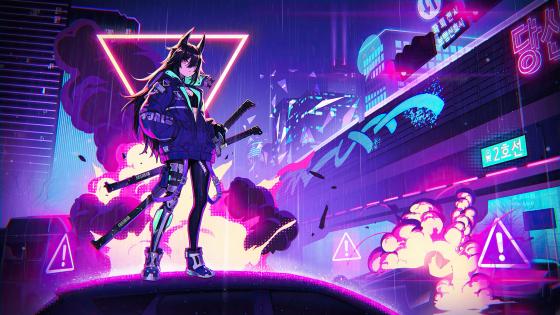 anime style bridge exterior retro neon 