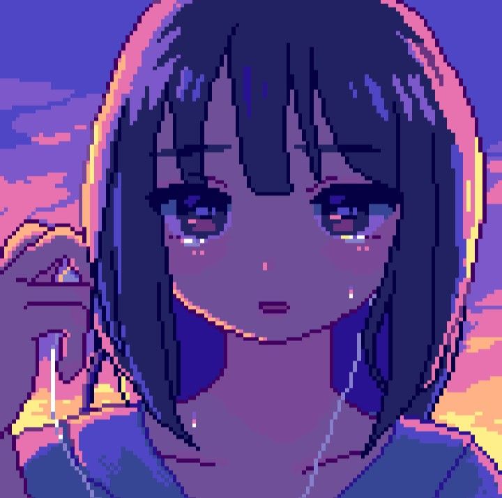 Anime pixel art style girl in pink colors