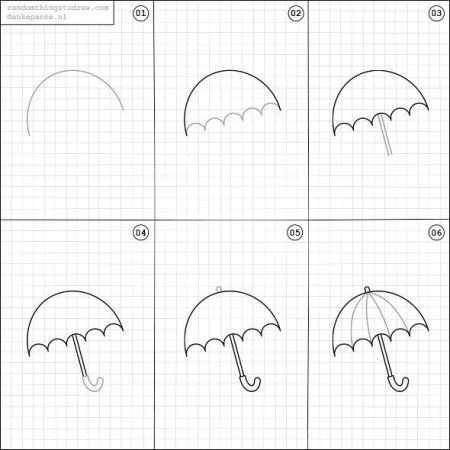 Как нарисовать зонтик карандашом поэтапно?