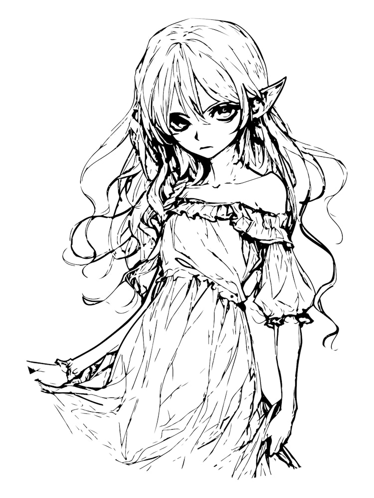 Anime drawing of a young looking elf 