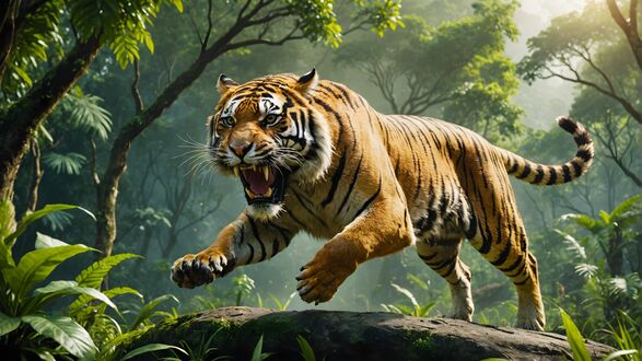 Tiger, animal, AI art, leaves, HD 