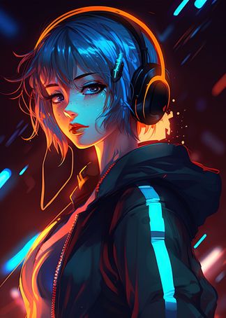 Neon Cyber Anime Girls Midjourney 